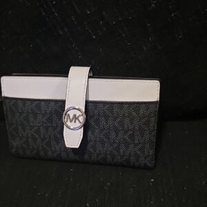 Michael Kors Black and White MK Logo Continental Wallet